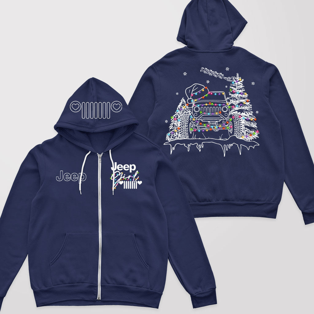 Jeep Girl Grille Icon Christmas Zip Hoodie Supler Store