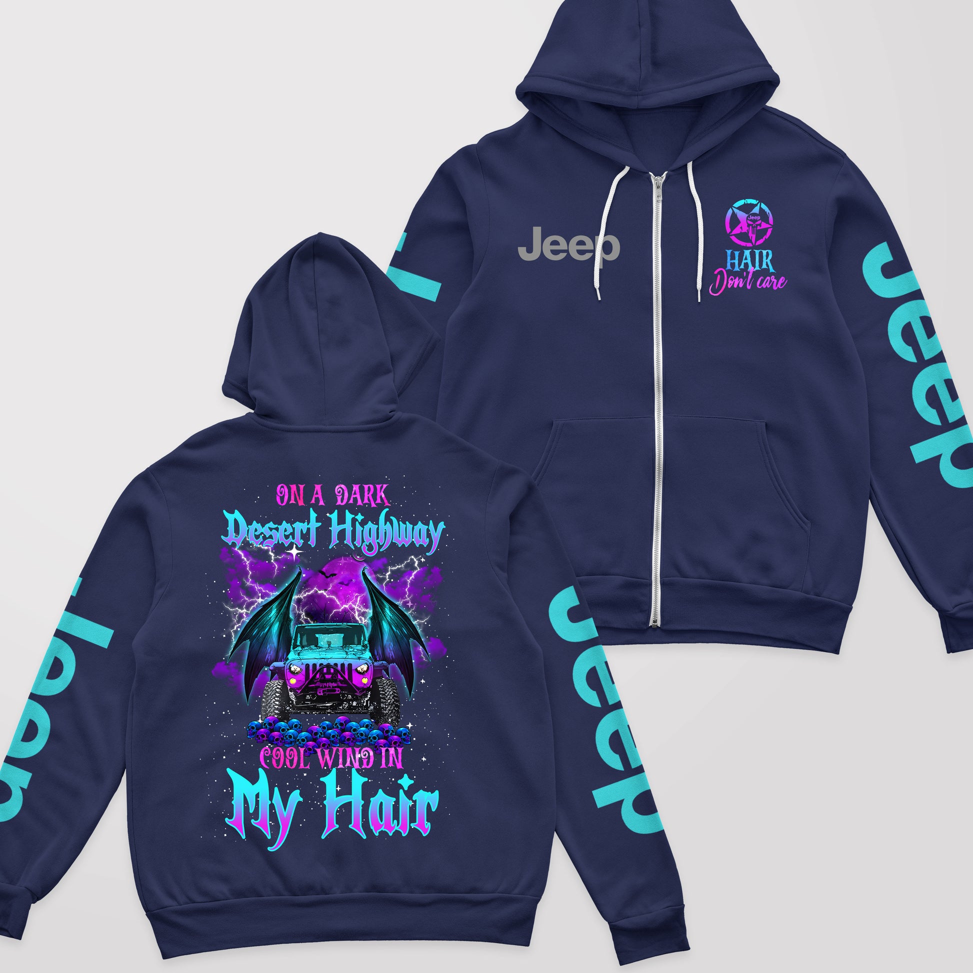 On A Dark Desert Highway Jeep Hair Fleece Zip Hoodie Supler Store