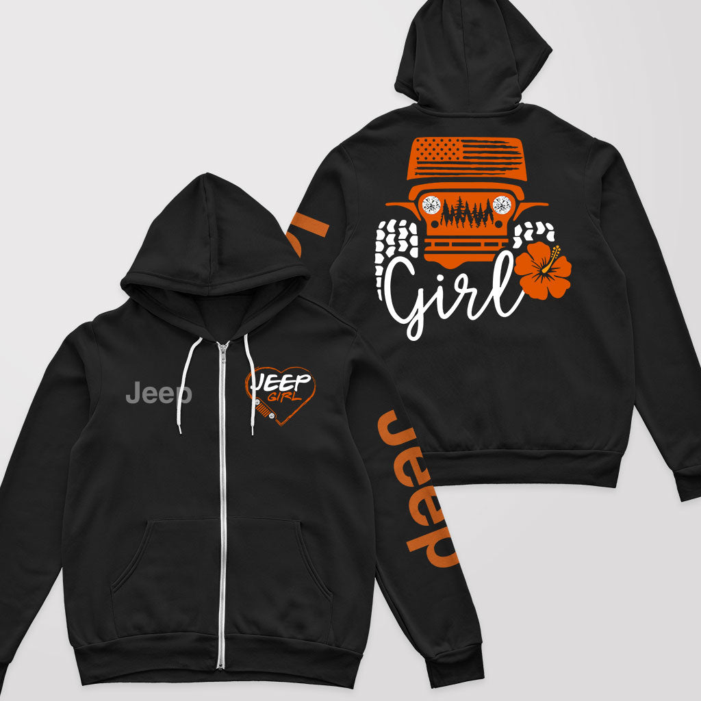 Jeep Girl Offroad US Flag Zip Hoodie Supler Store