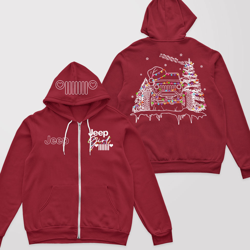 Jeep Girl Grille Icon Christmas Zip Hoodie Supler Store
