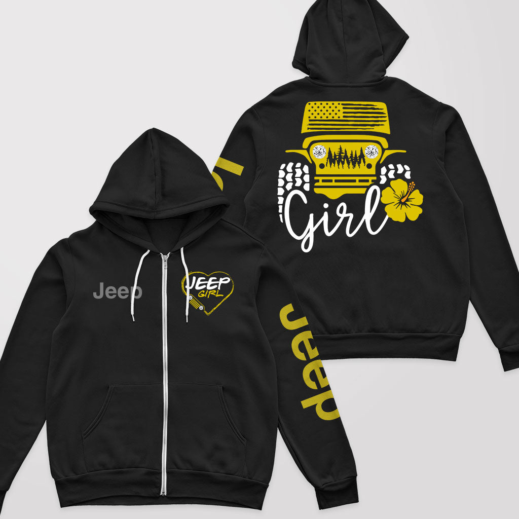 Jeep Girl Offroad US Flag Zip Hoodie Supler Store