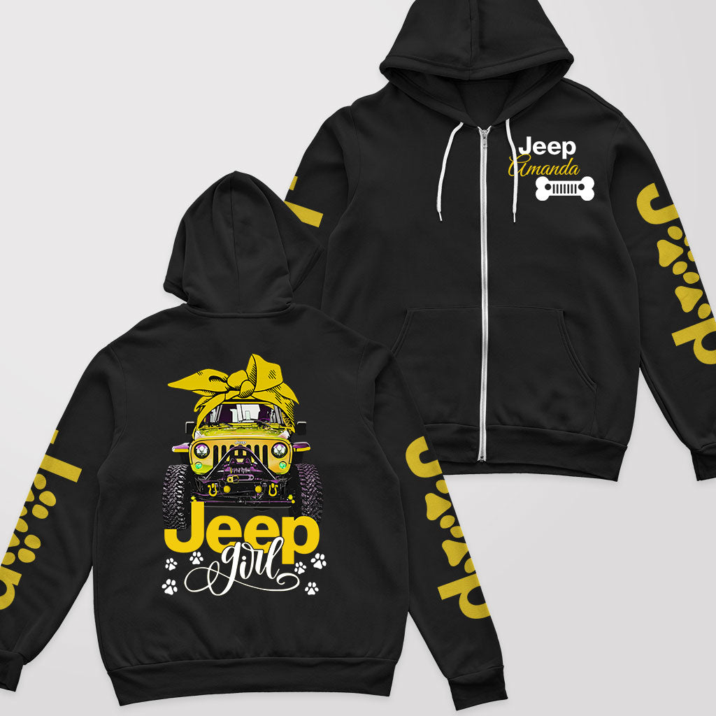 Personalized Jeep Dog Girl Multicolor Fleece Zip Hoodie Supler Store