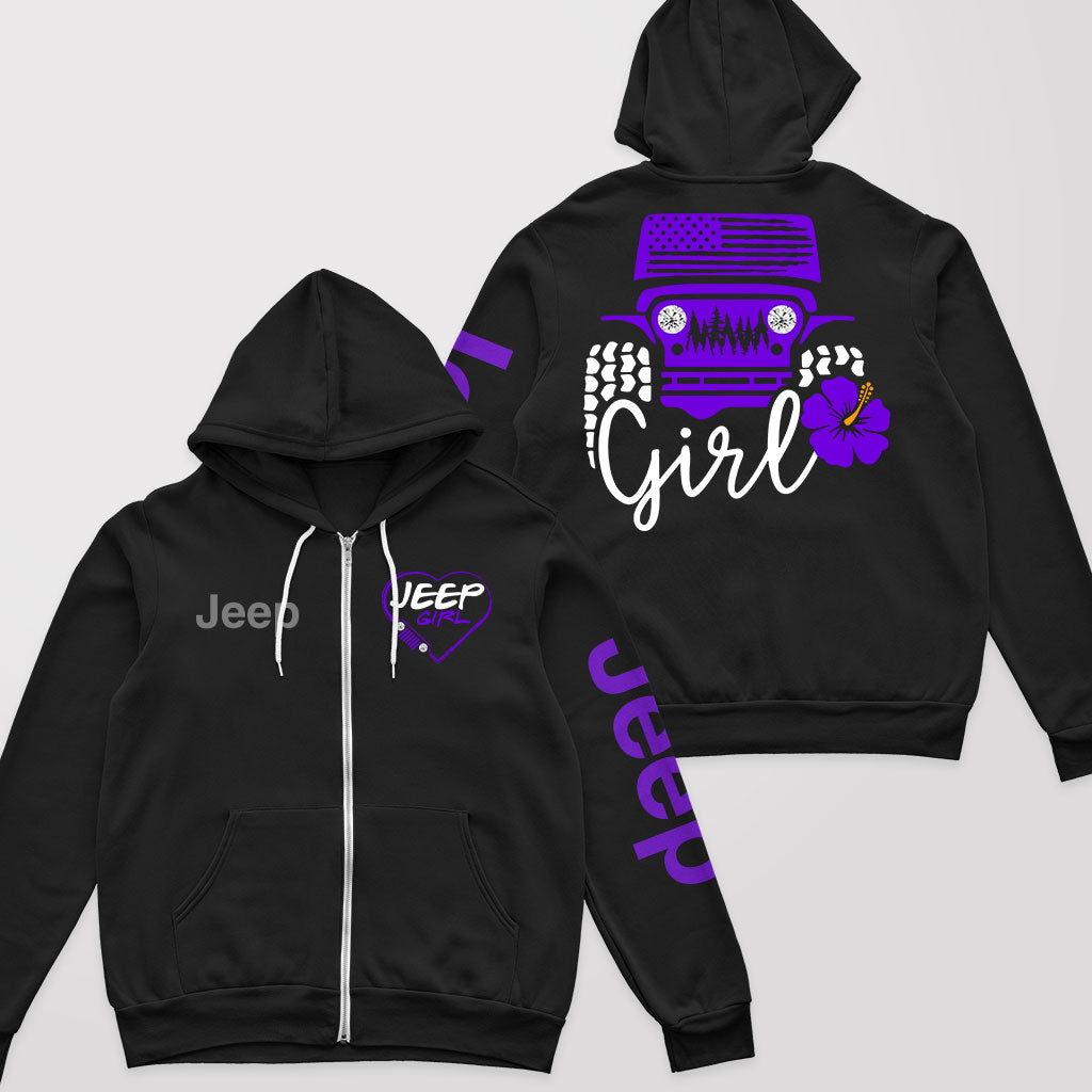 Jeep Girl Offroad US Flag Zip Hoodie Supler Store