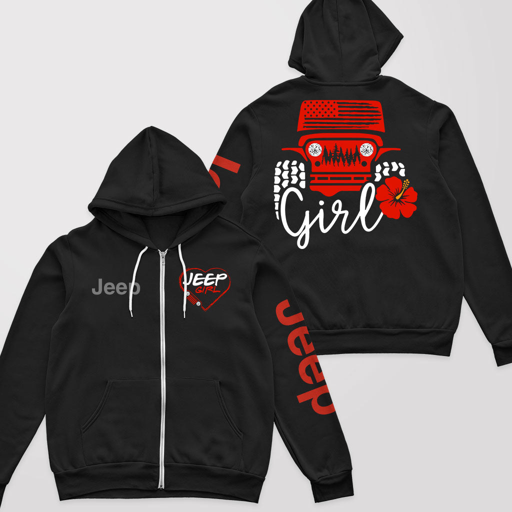 Jeep Girl Offroad US Flag Zip Hoodie Supler Store