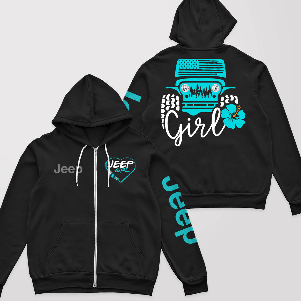 Jeep Girl Offroad US Flag Zip Hoodie Supler Store