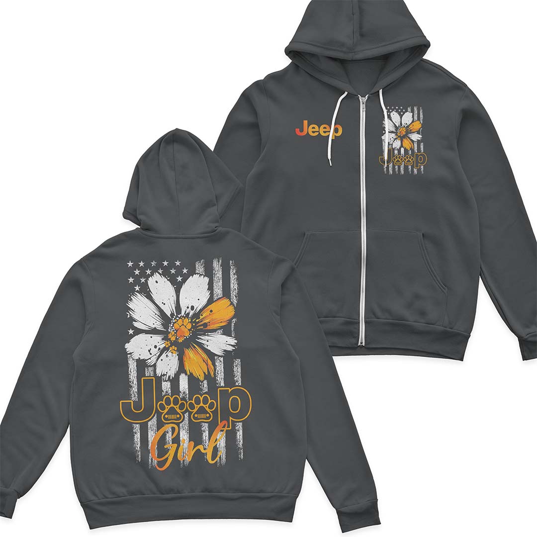 Jeep Dog Girl Sunflower Quarter Zip Hoodie Supler Store