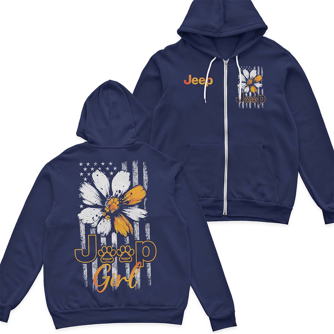 Jeep Dog Girl Sunflower Quarter Zip Hoodie Supler Store