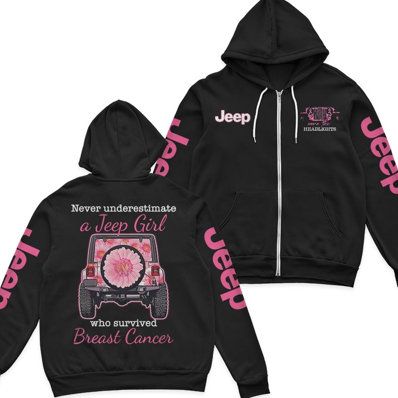 Never Underestimate A Jeep Girl Who Survived Breast Cancer Zip Hoodie Supler Store