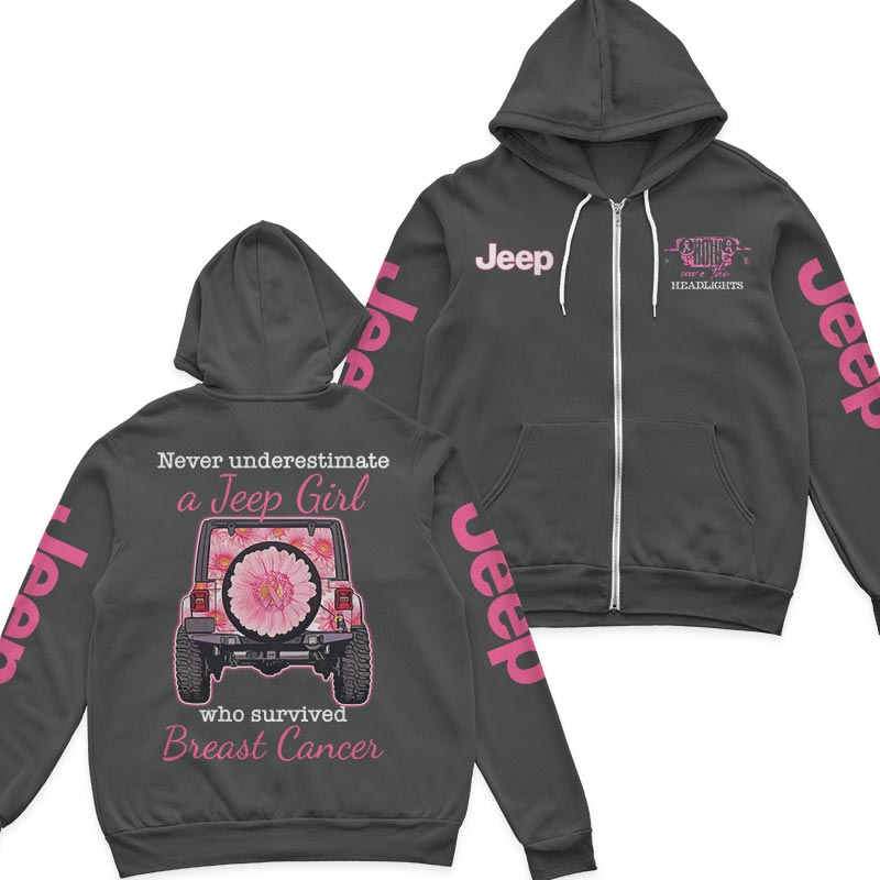Never Underestimate A Jeep Girl Who Survived Breast Cancer Zip Hoodie Supler Store