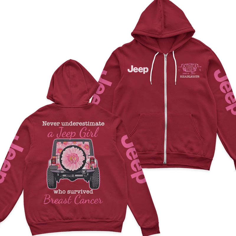 Never Underestimate A Jeep Girl Who Survived Breast Cancer Zip Hoodie Supler Store