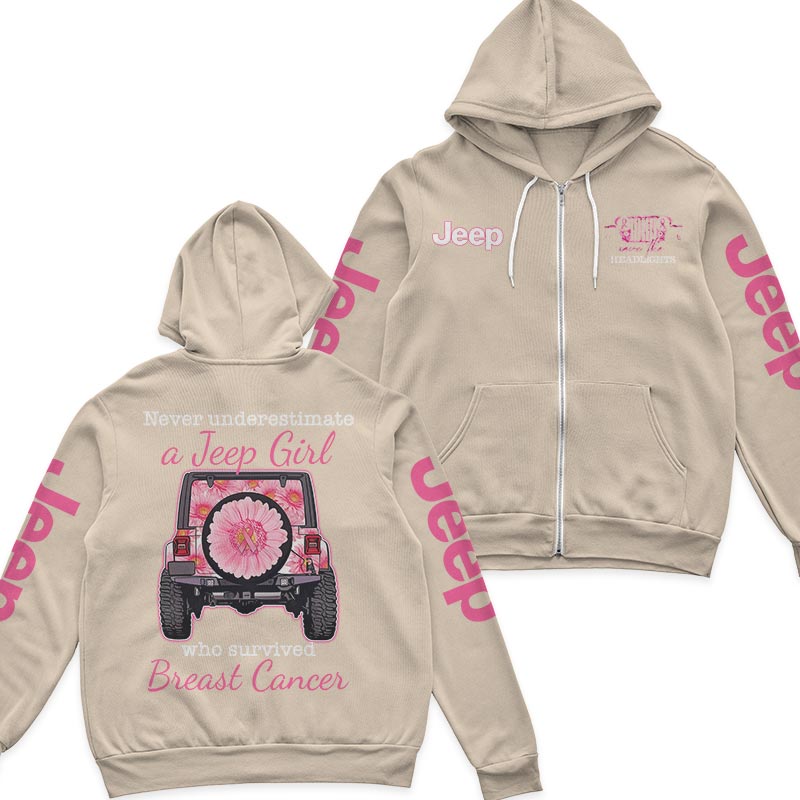Never Underestimate A Jeep Girl Who Survived Breast Cancer Zip Hoodie Supler Store