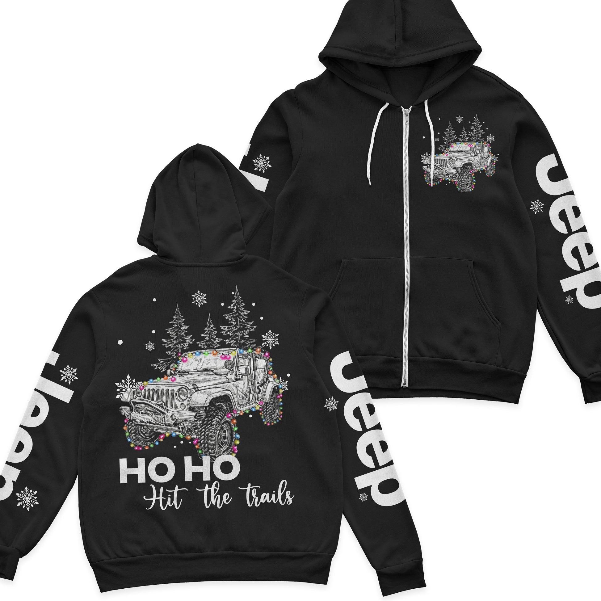 Ho Ho Ho Hit The Trail Jeep Christmas Fleece Zip Hoodie Supler Store