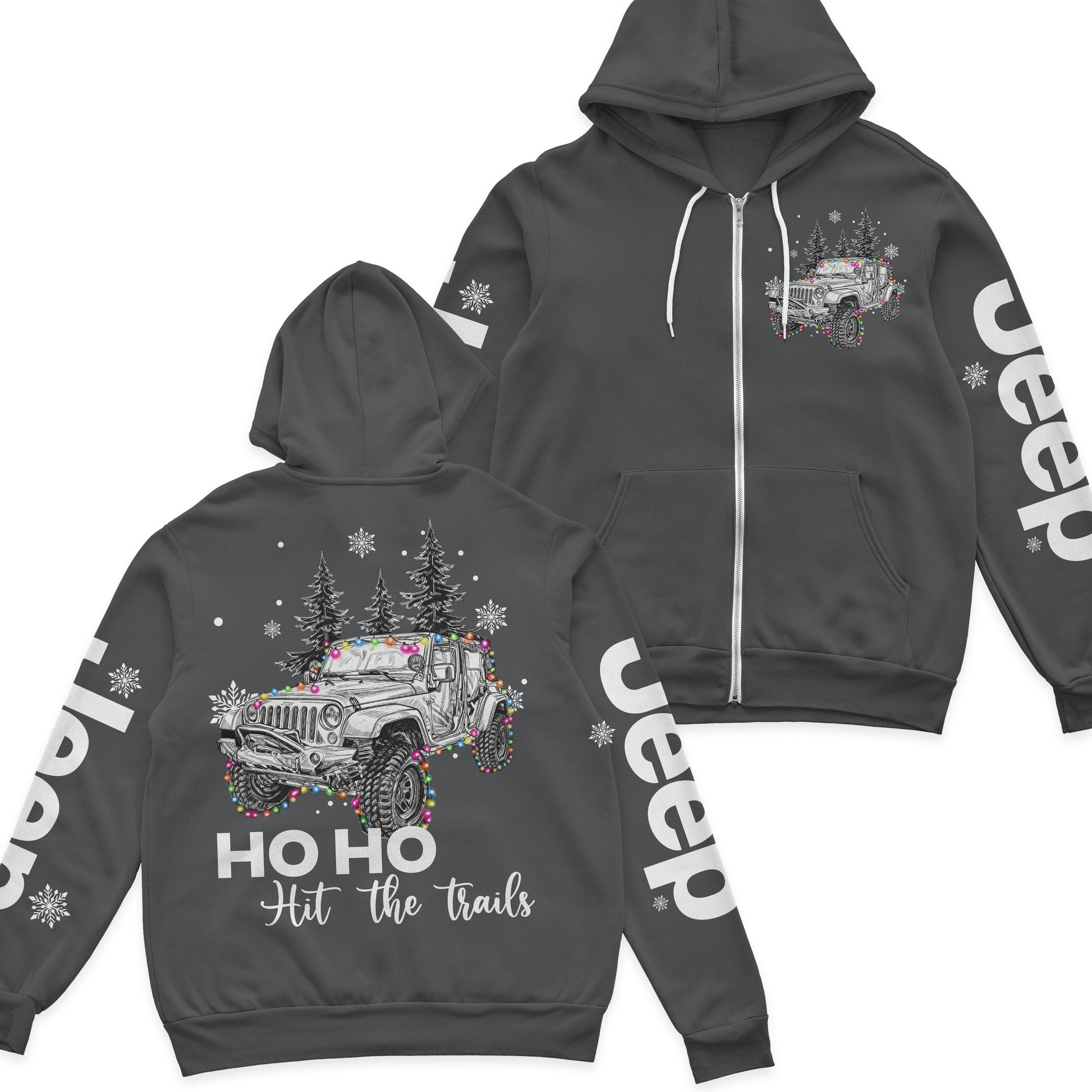 Ho Ho Ho Hit The Trail Jeep Christmas Fleece Zip Hoodie Supler Store