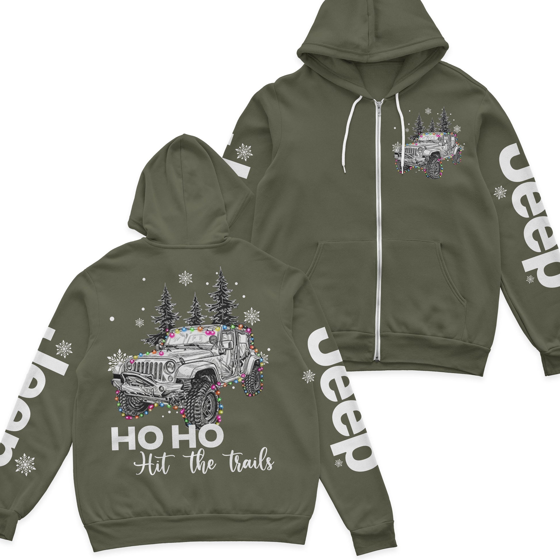 Ho Ho Ho Hit The Trail Jeep Christmas Fleece Zip Hoodie Supler Store