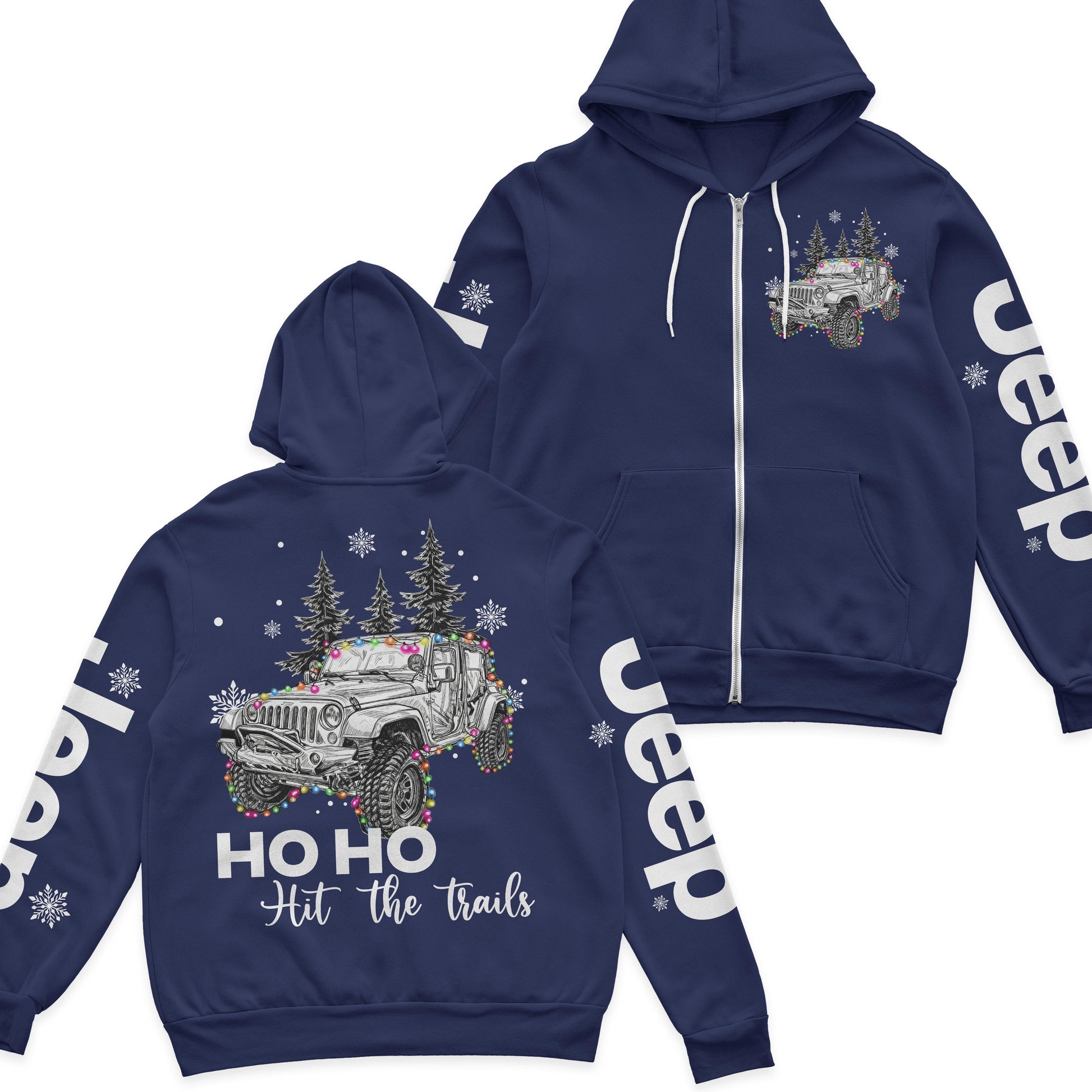 Ho Ho Ho Hit The Trail Jeep Christmas Fleece Zip Hoodie Supler Store