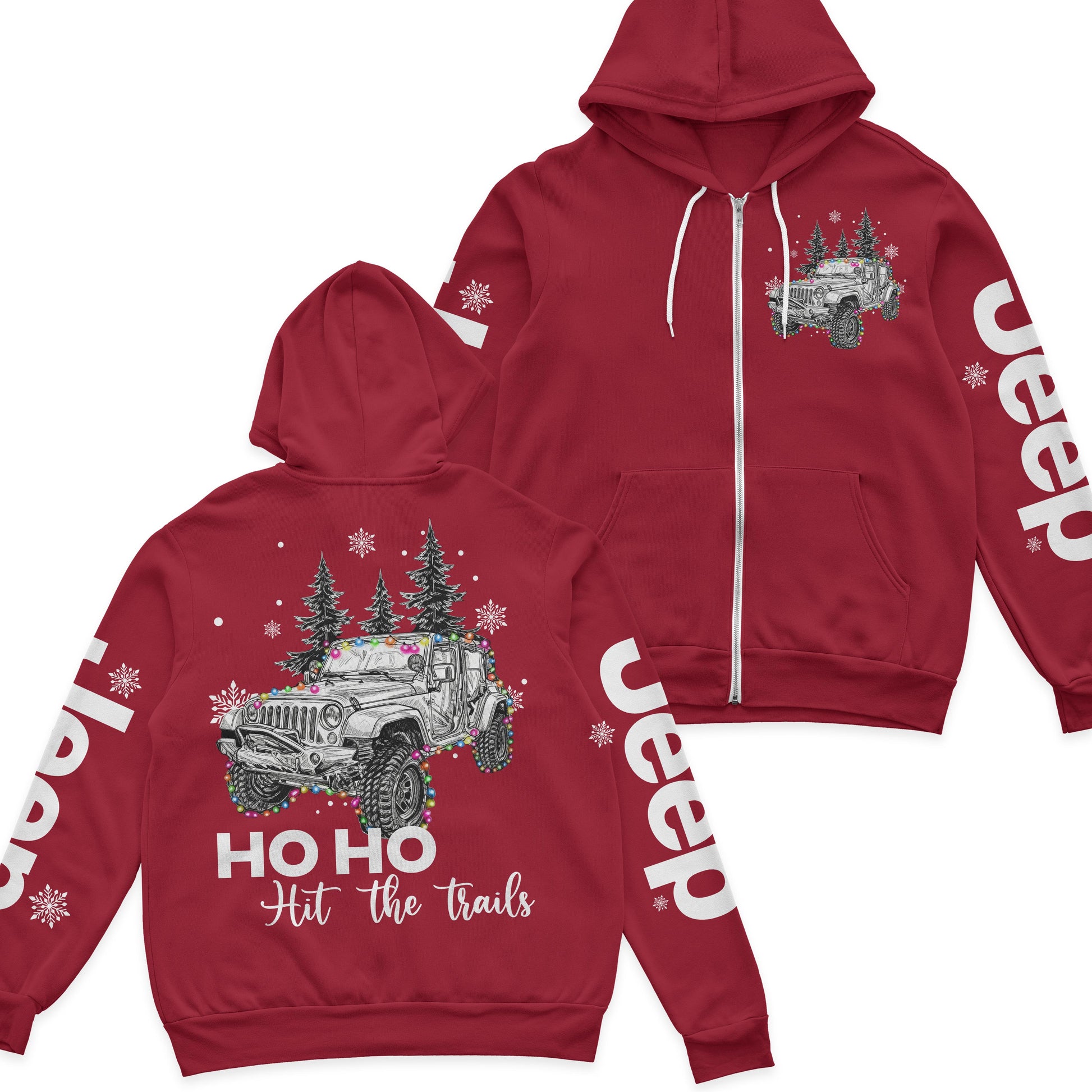 Ho Ho Ho Hit The Trail Jeep Christmas Fleece Zip Hoodie Supler Store