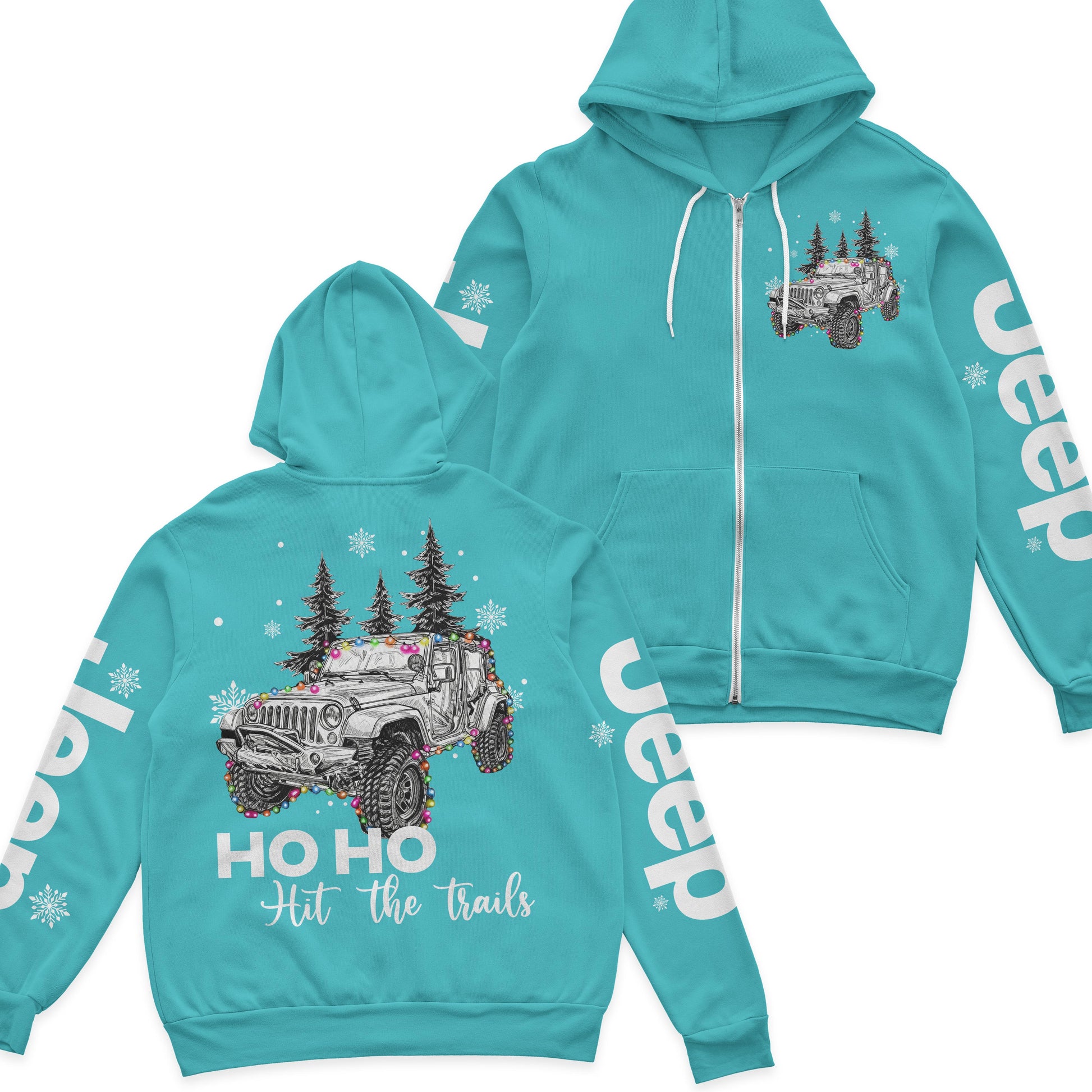 Ho Ho Ho Hit The Trail Jeep Christmas Fleece Zip Hoodie Supler Store