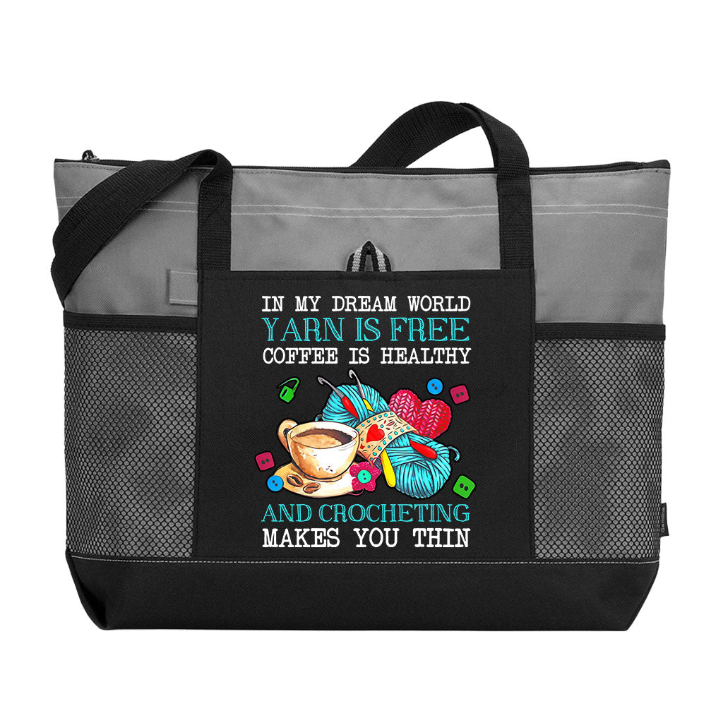 Crochet In My Dream World Yarn Is Free Knitting Tote Bag Supler Store