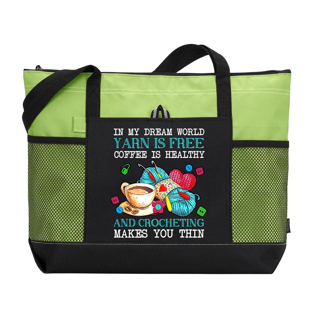 Crochet In My Dream World Yarn Is Free Knitting Tote Bag Supler Store