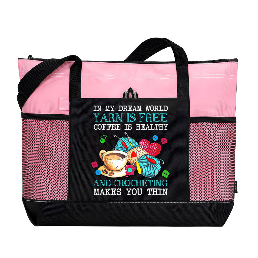 Crochet In My Dream World Yarn Is Free Knitting Tote Bag Supler Store
