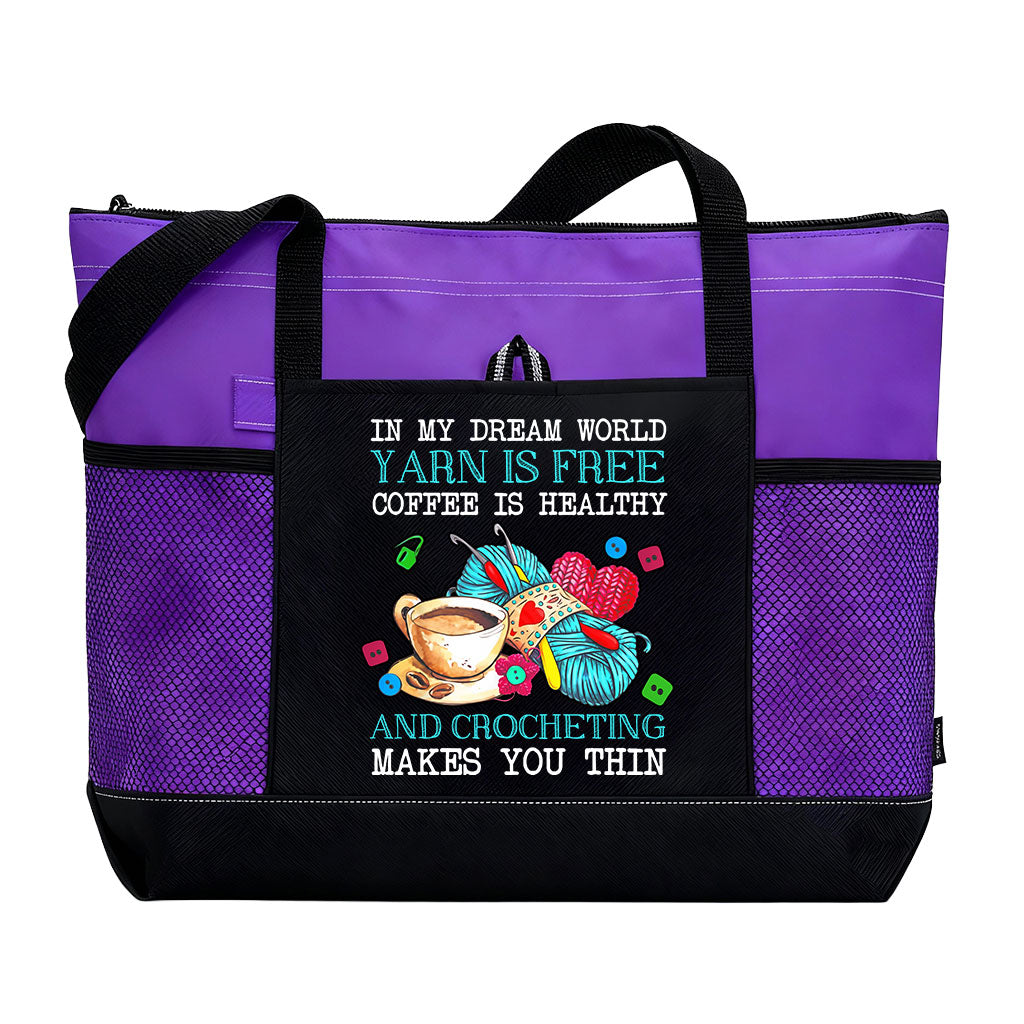 Crochet In My Dream World Yarn Is Free Knitting Tote Bag Supler Store