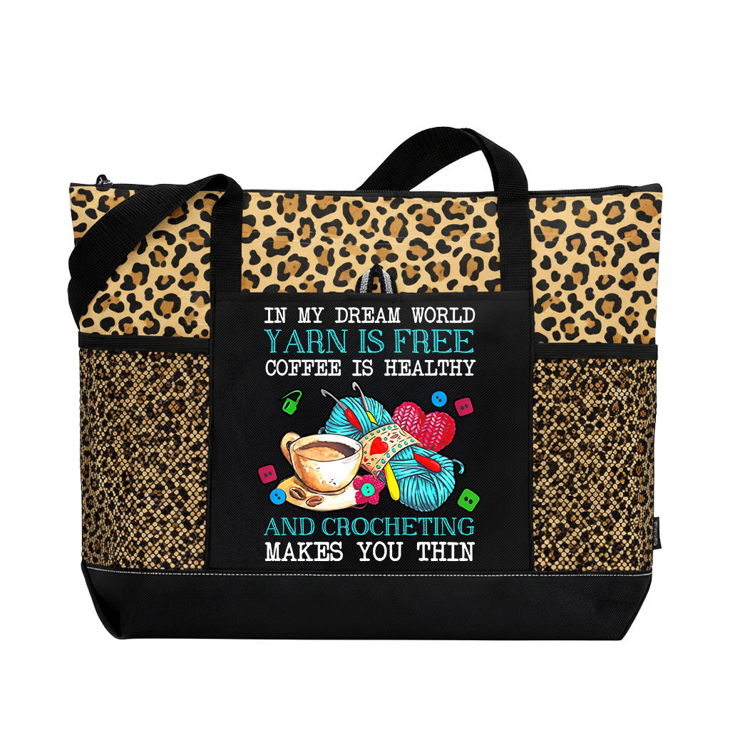 Crochet In My Dream World Yarn Is Free Knitting Tote Bag Supler Store