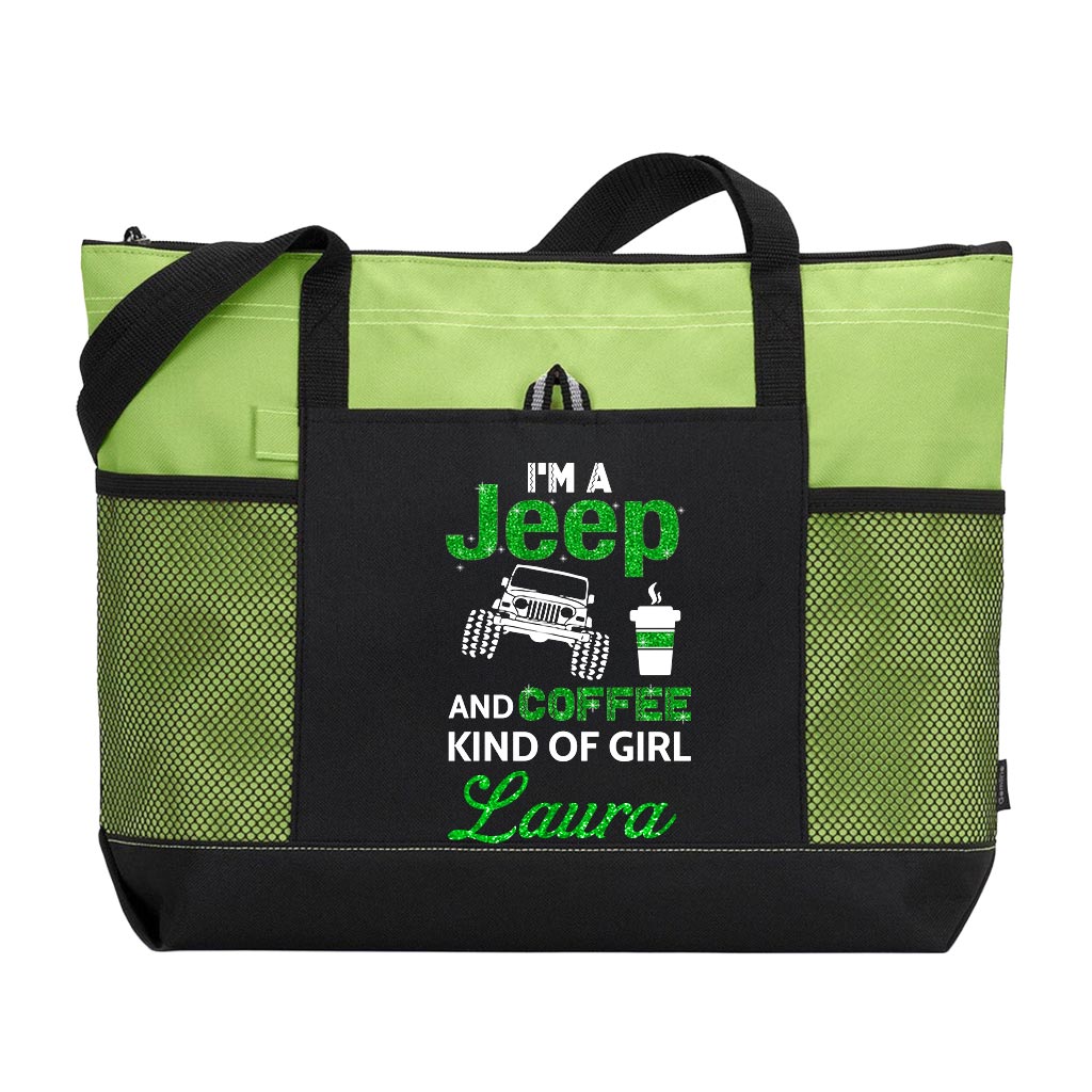 Personlaized I'm A Jeep And Coffee Kinda Girl Tote Bag Supler Store