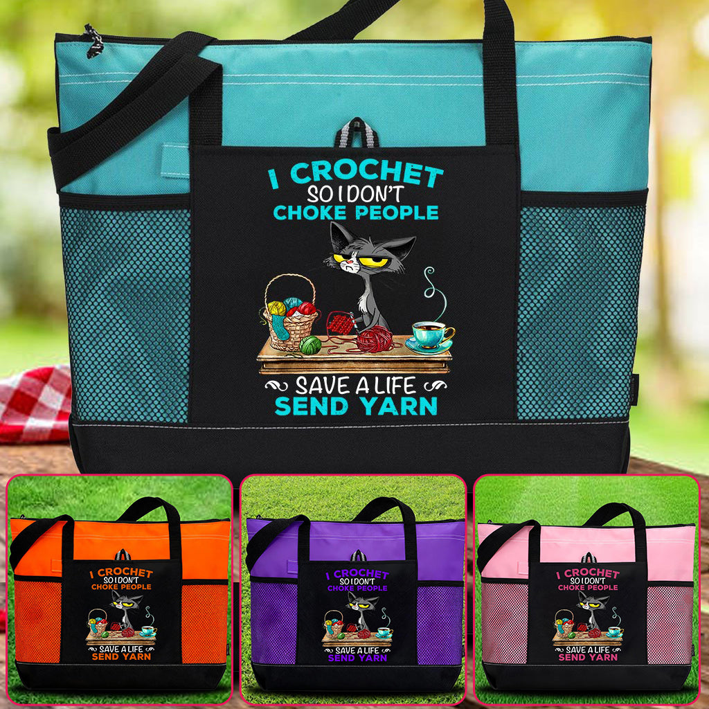 I Crochet So I Don't Choke People Cat Yarn Tote Bag Supler Store