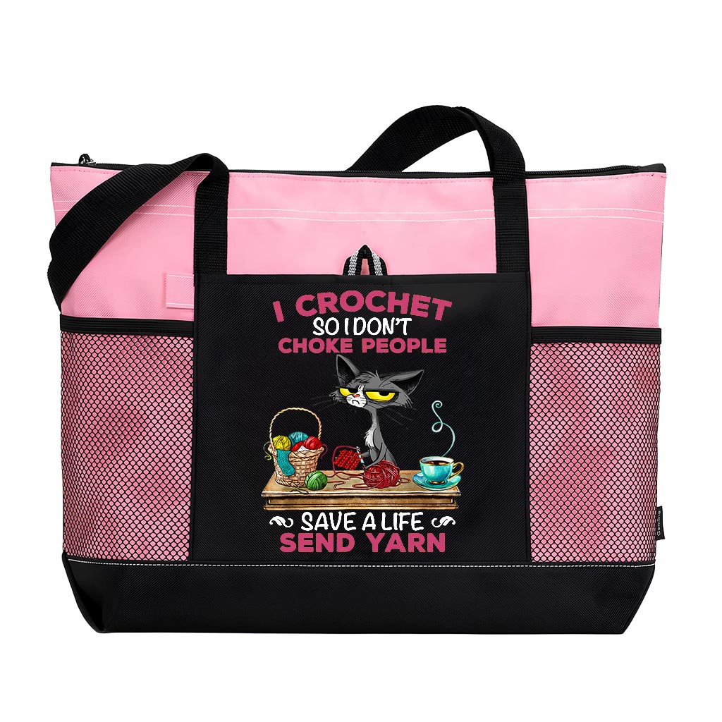 I Crochet So I Don't Choke People Cat Yarn Tote Bag Supler Store