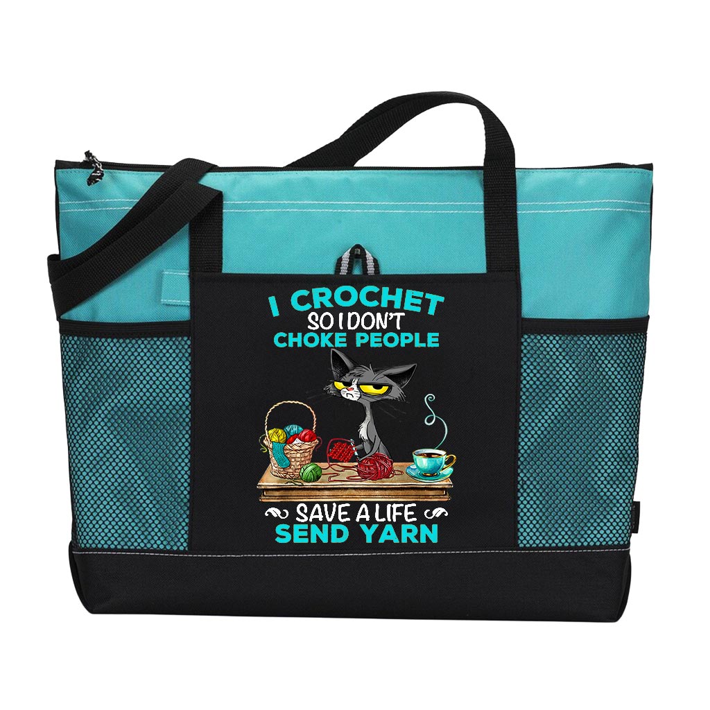 I Crochet So I Don't Choke People Cat Yarn Tote Bag Supler Store