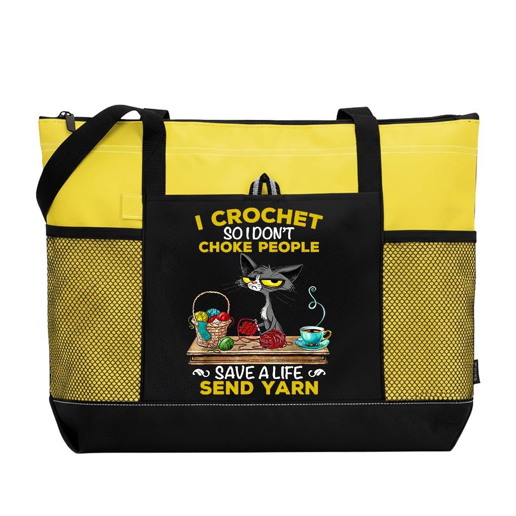 I Crochet So I Don't Choke People Cat Yarn Tote Bag Supler Store