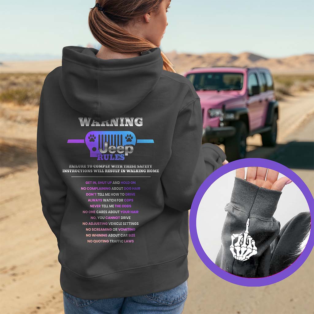 Warning Jeep Rules Dog Lovers Funny Skeleton Hand T-Shirt Hoodie Supler Store
