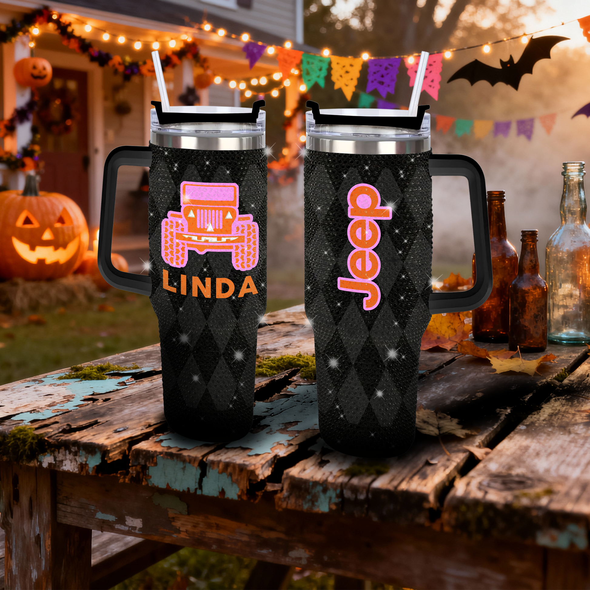 Personalized Jeepers Creepers Halloween Black Rhinestone Diamond Tumbler 40oz 30oz Supler Store