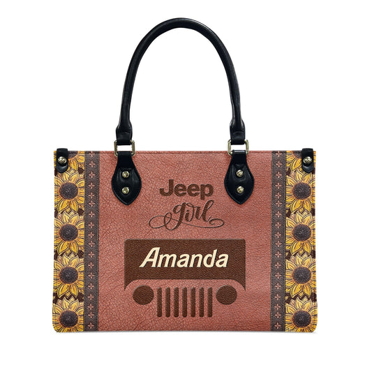 Personalized Jeep Girl Sunflower Zipper Leather Handbag