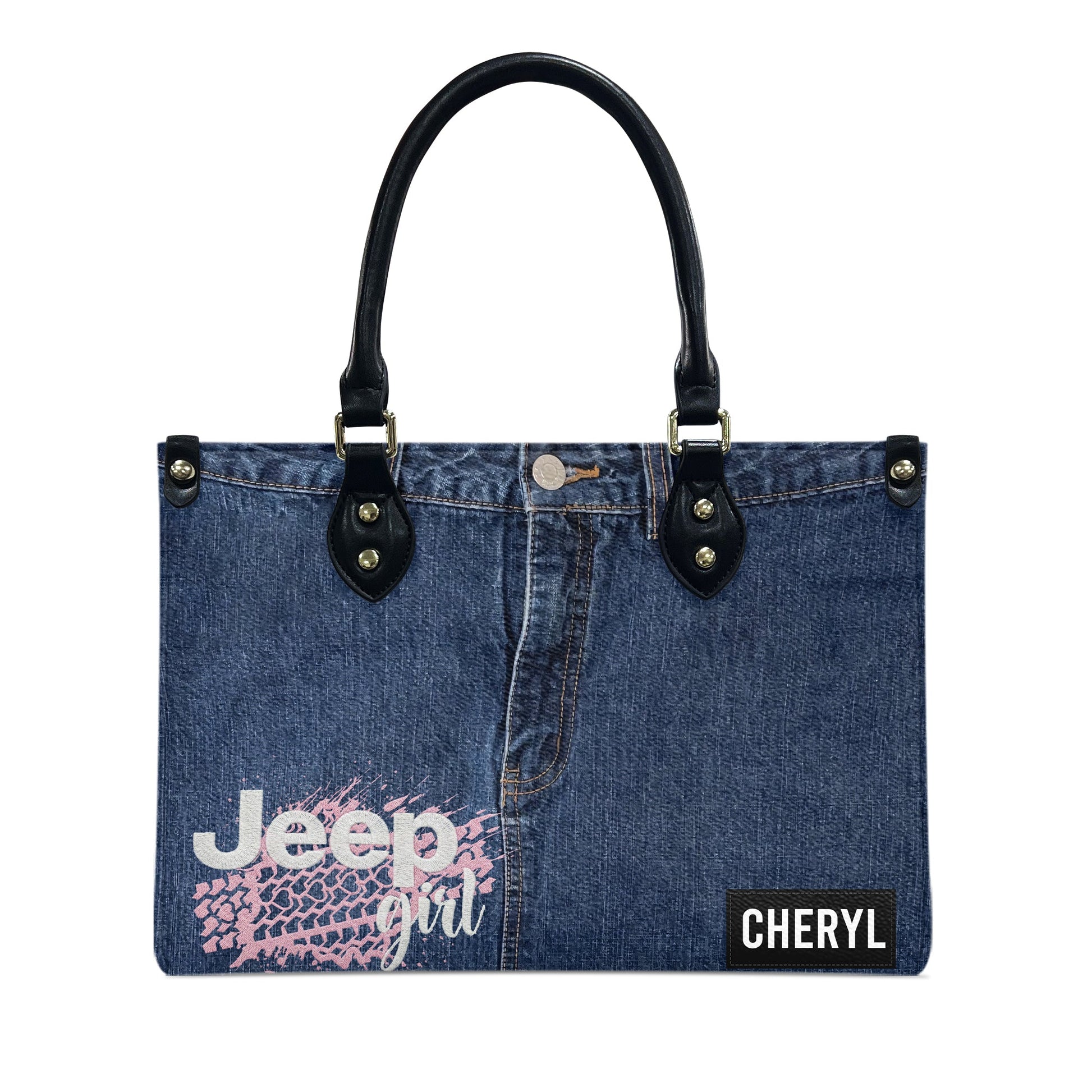 Personalized Faux Denim Effect Jeep Girl Zipper Leather Handbag