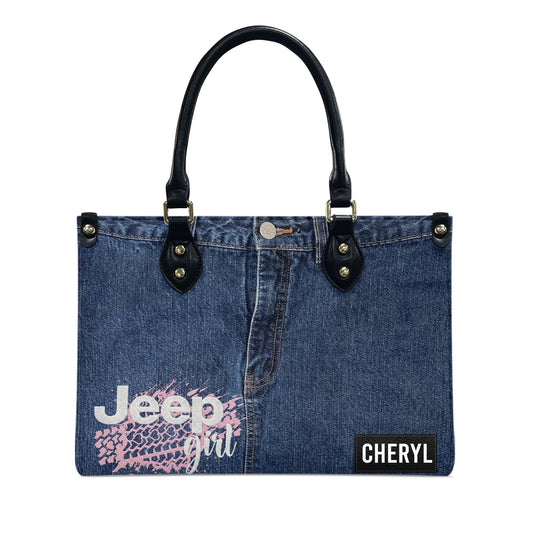 Personalized Faux Denim Effect Jeep Girl Zipper Leather Handbag