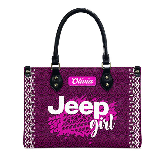 Personalized Jeep Girl Tire Tracks Leather Handbag