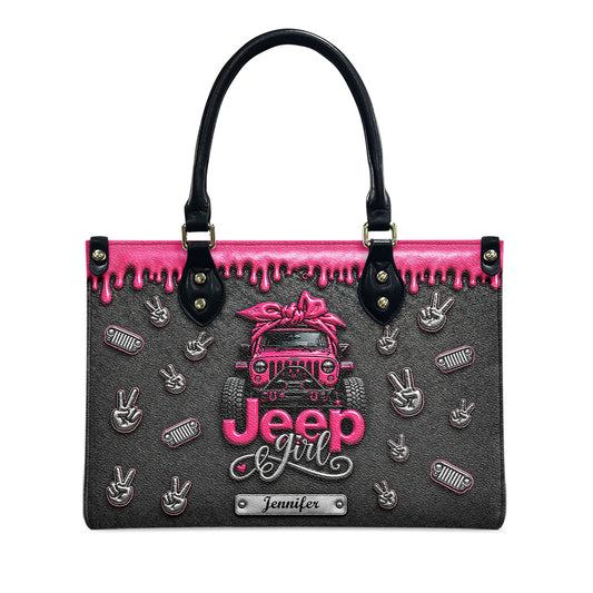Jeep Girl Peace Hand Personalized Leather Handbag