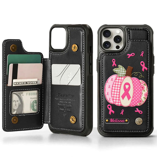 Breast Cancer Awareness Pumpkin Personalized Leather Wallet Phone Case