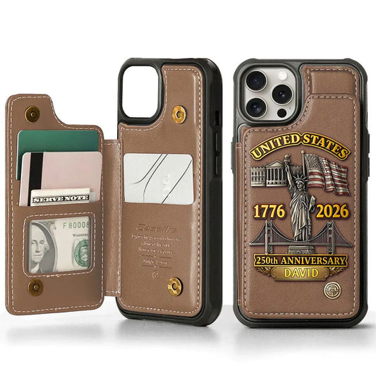 Personalized United States 1776-2026 250th Anniversary Leather Wallet Phone Case