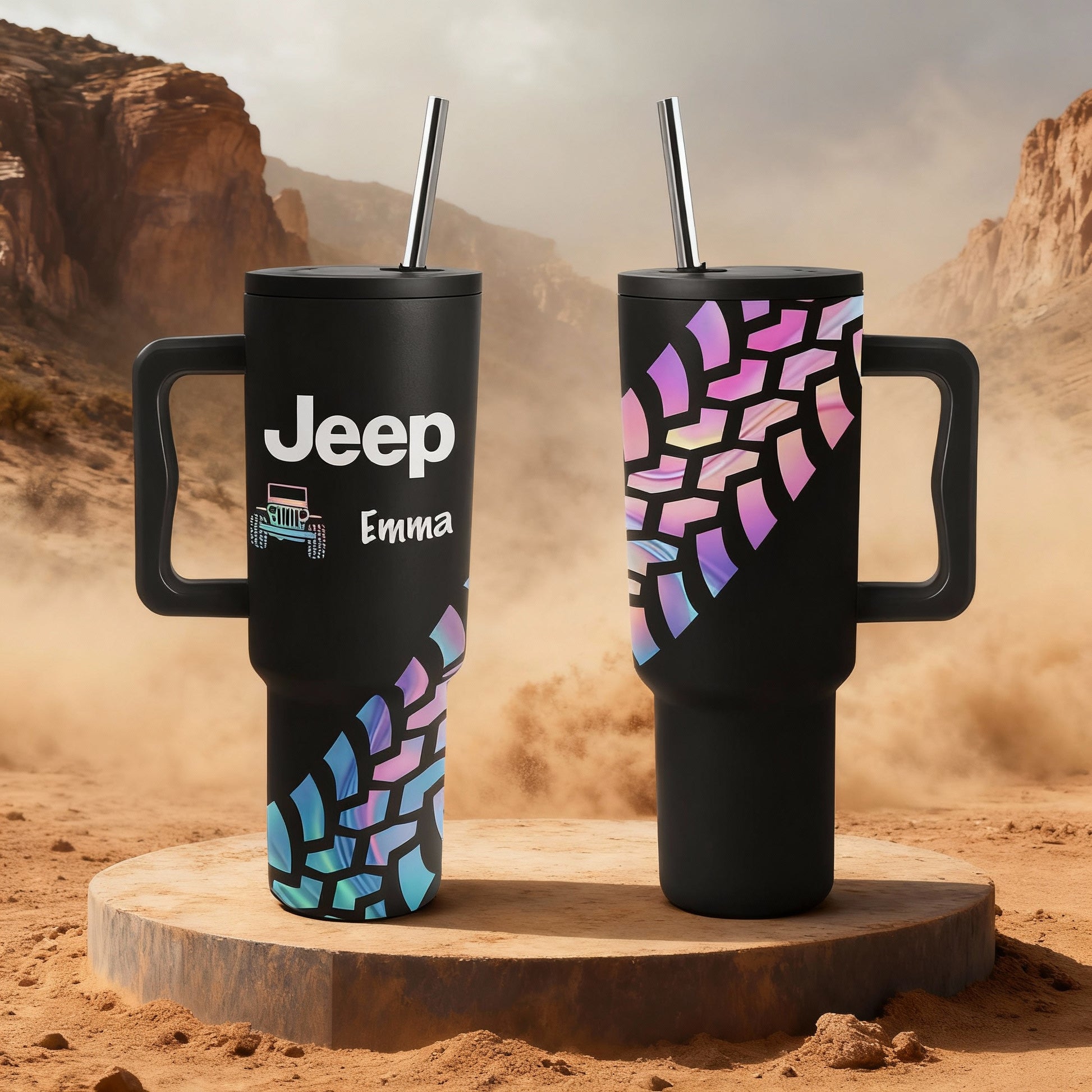 Personalized Jeep Trek Tumbler 40oz Tire Tracks Print Supler Store