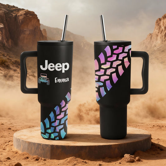 Personalized Jeep Trek Tumbler 40oz Tire Tracks Print Supler Store
