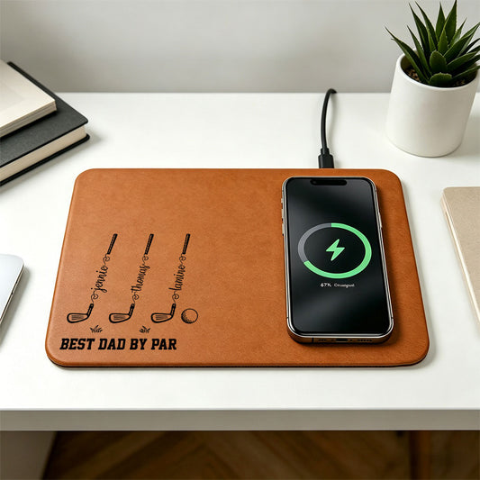 Best Dad By Par Golf Personalized Leather Wireless Charging Pad