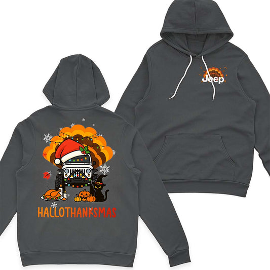 Happy Hallothanksmas Jeeps T-Shirt Hoodie Witch Turkey Deer Halloween Thanksgiving Christmas Supler Store
