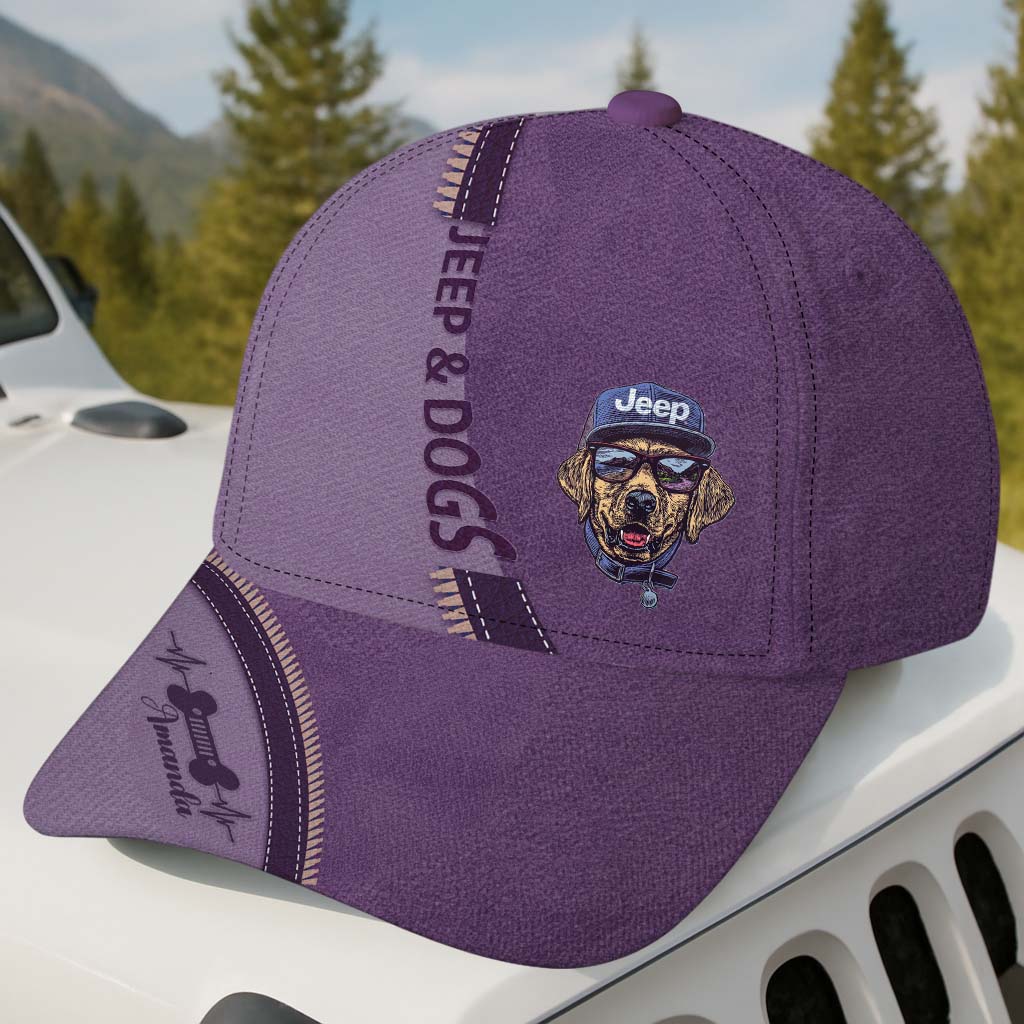 Personalized Jeep & Dogs Heartbeat Hat Faux Suede Effect Print Supler Store