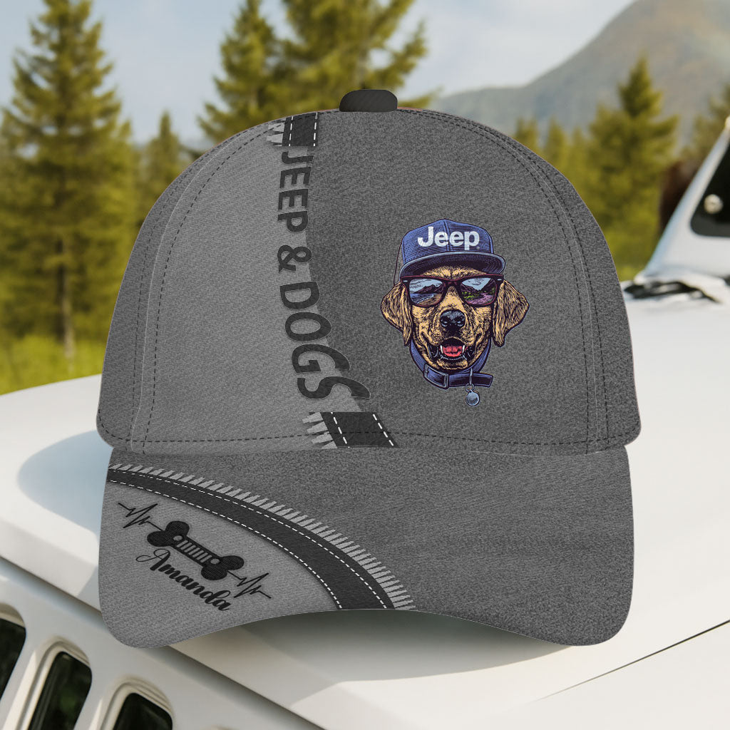 Personalized Jeep & Dogs Heartbeat Hat Faux Suede Effect Print Supler Store