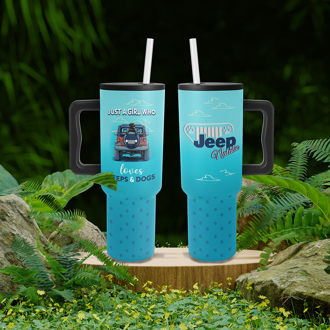 Personalized Just A Girl Who Loves Jeeps and Dogs Trek Tumbler 40oz 30oz Supler Store