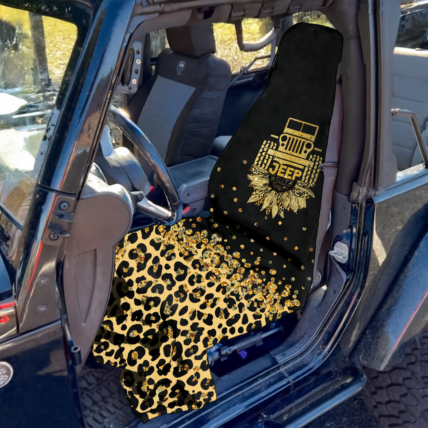 Jeep Girl Leopard Glitter Print Sunflower Car Seat Cover Towel Front Seats Supler Store