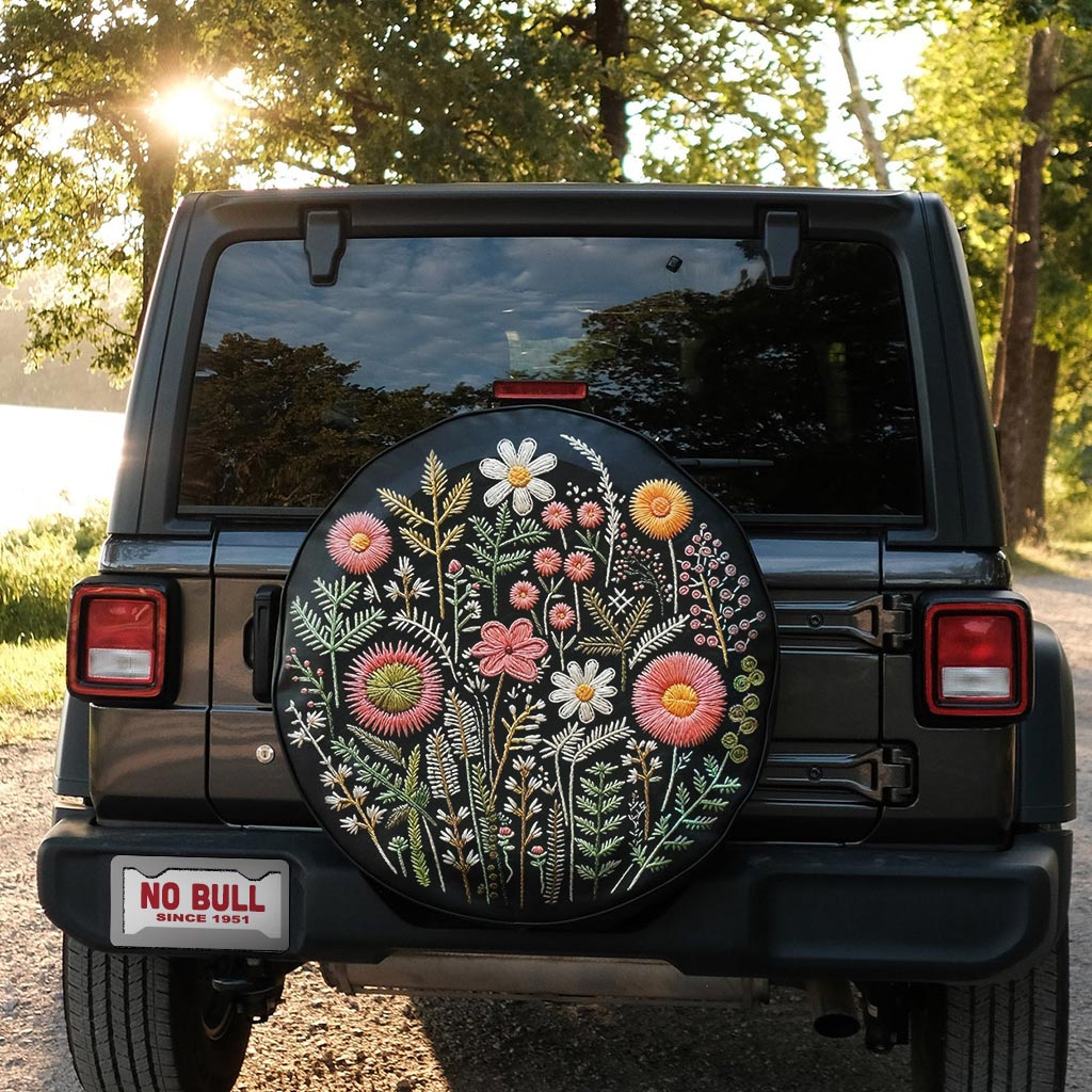 Faux Embroidery Floral  Print Spare Tire Cover Supler Store