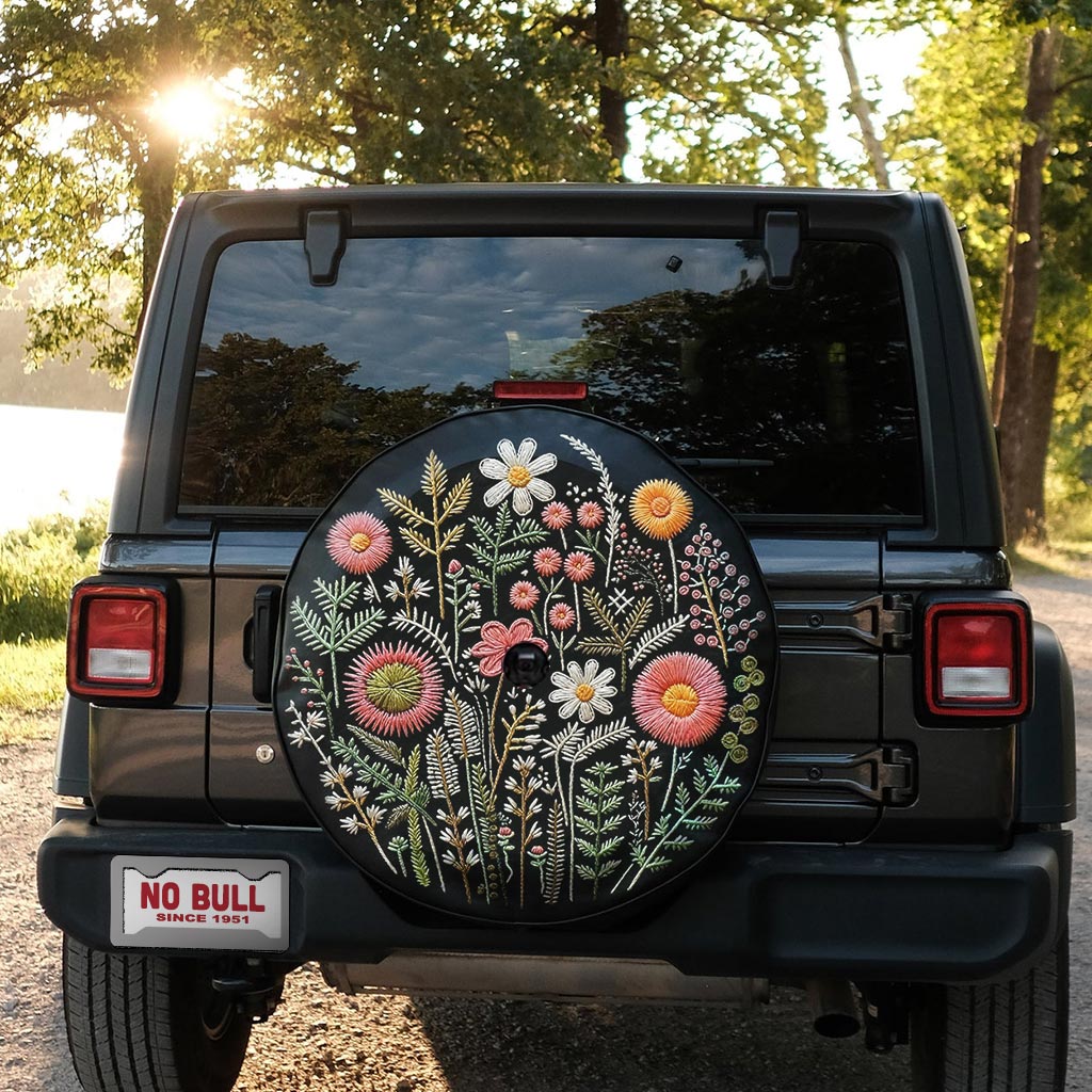 Faux Embroidery Floral  Print Spare Tire Cover Supler Store